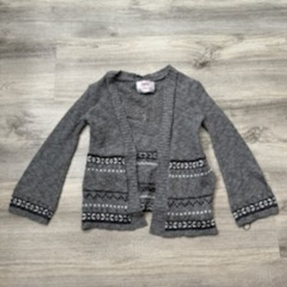 Justice Girls Gray Knit Cardigan Sweater Fair Isle Pockets Size 6